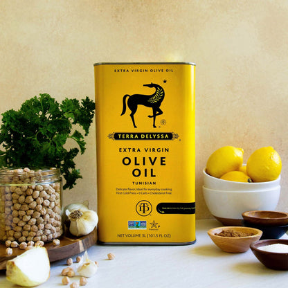 Terra Delyssa mild extra virgin olive oil tins