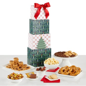 Winter Traditions Gift Tower with gourmet holiday treats