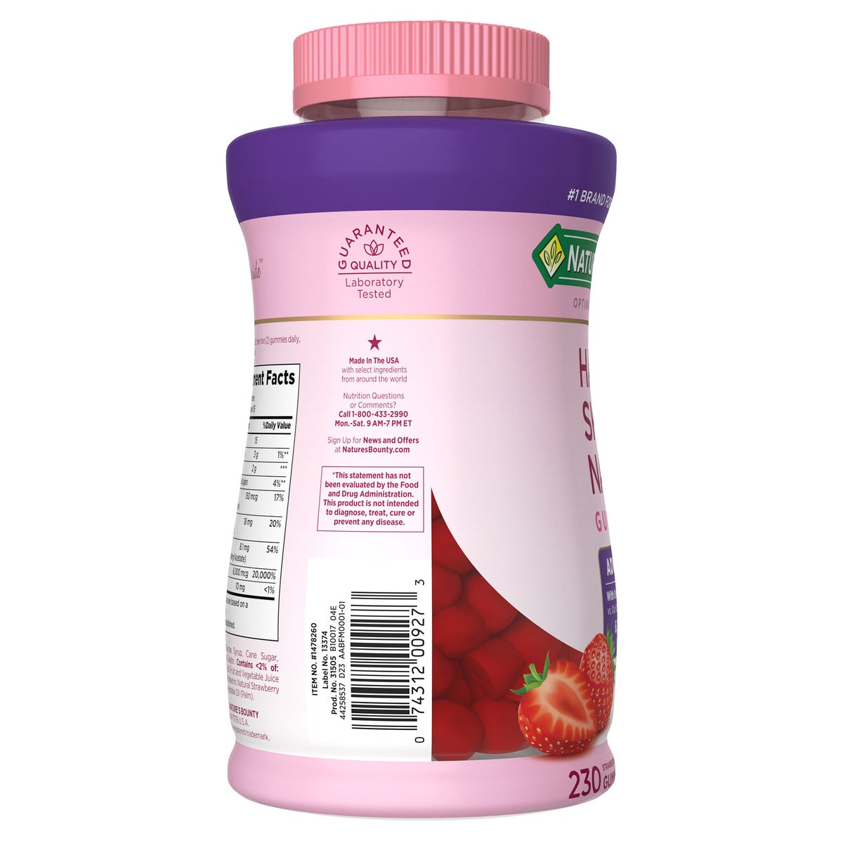 Strawberry flavored hair skin and nails gummies