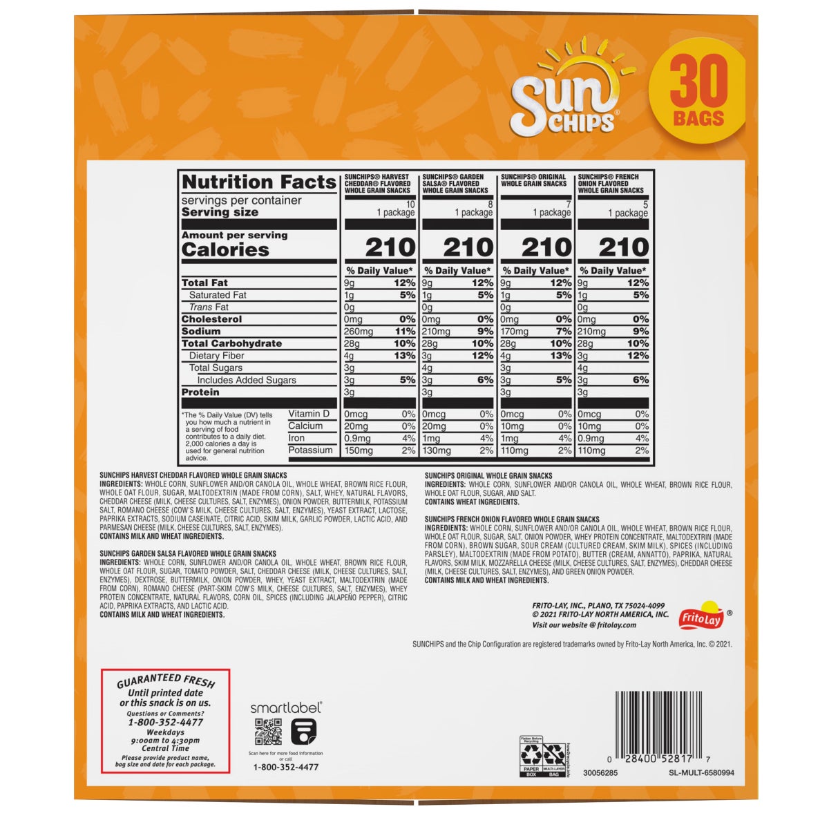 Whole grain SunChips chips in variety pack