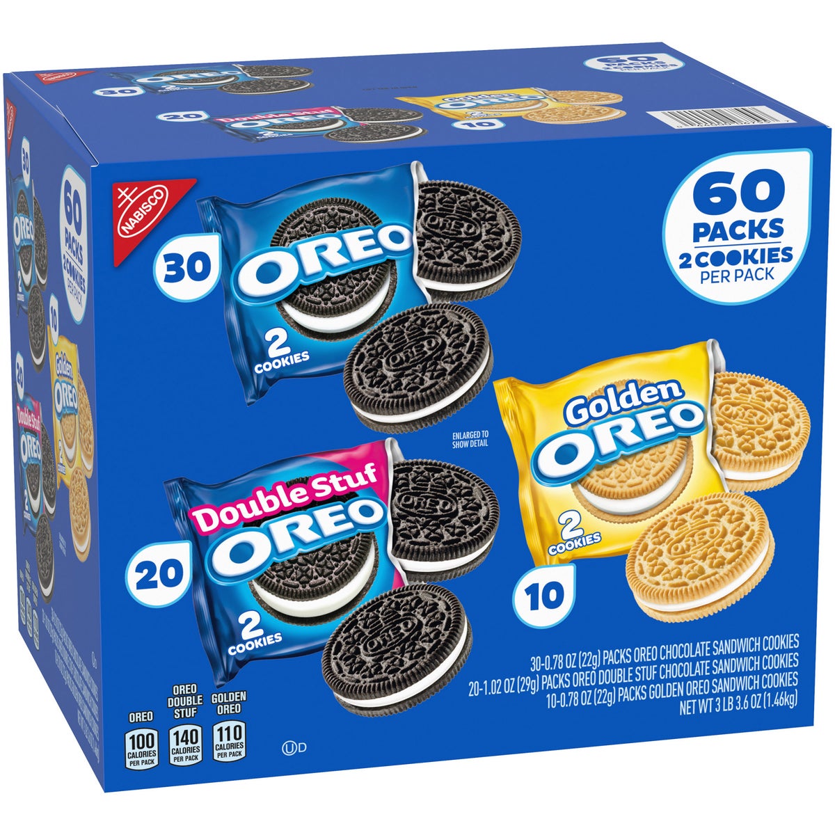 OREO sandwich cookies 60-count box side view