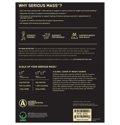 Serious Mass chocolate powder with 50g protein per serving