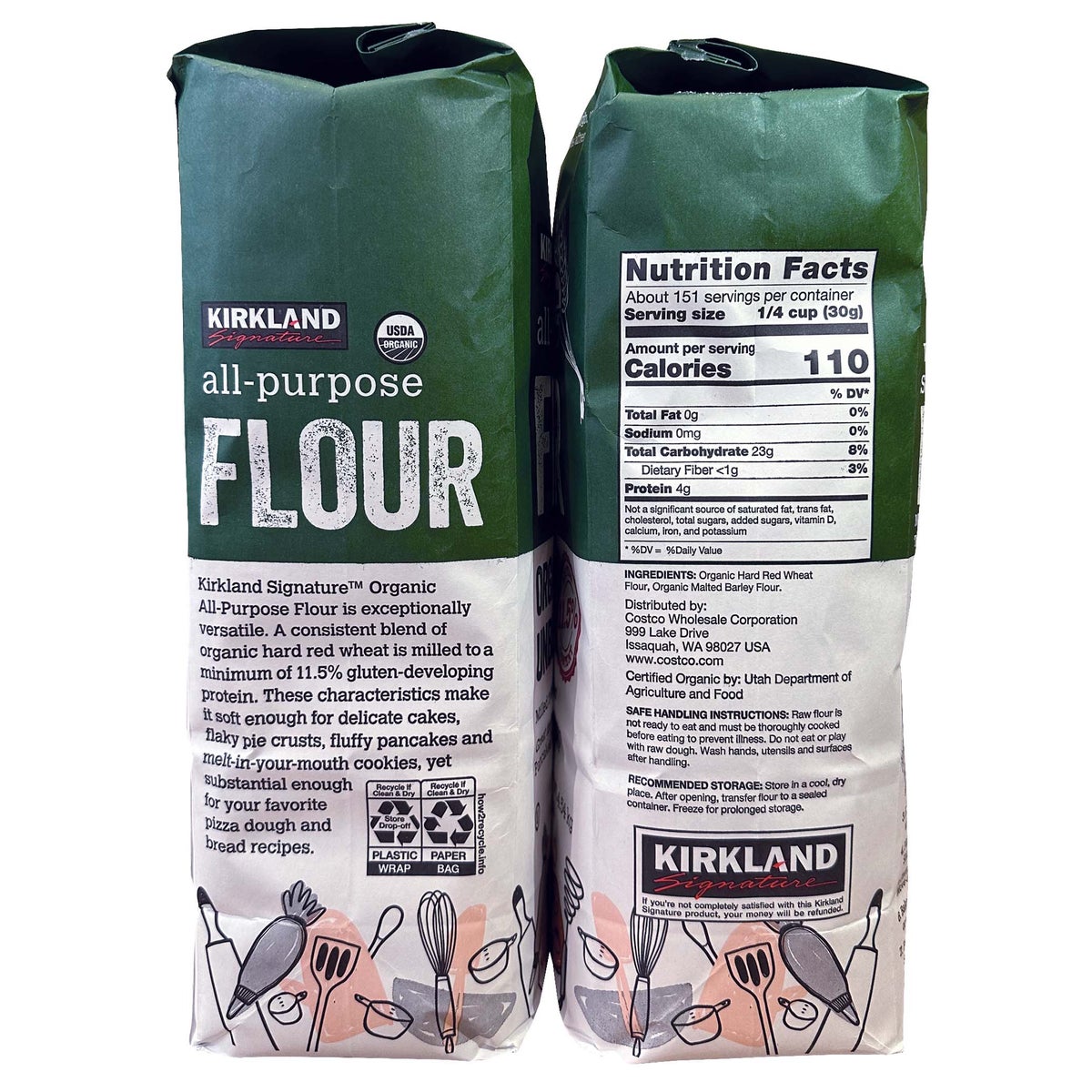 Two-count Kirkland Signature organic all purpose flour bags