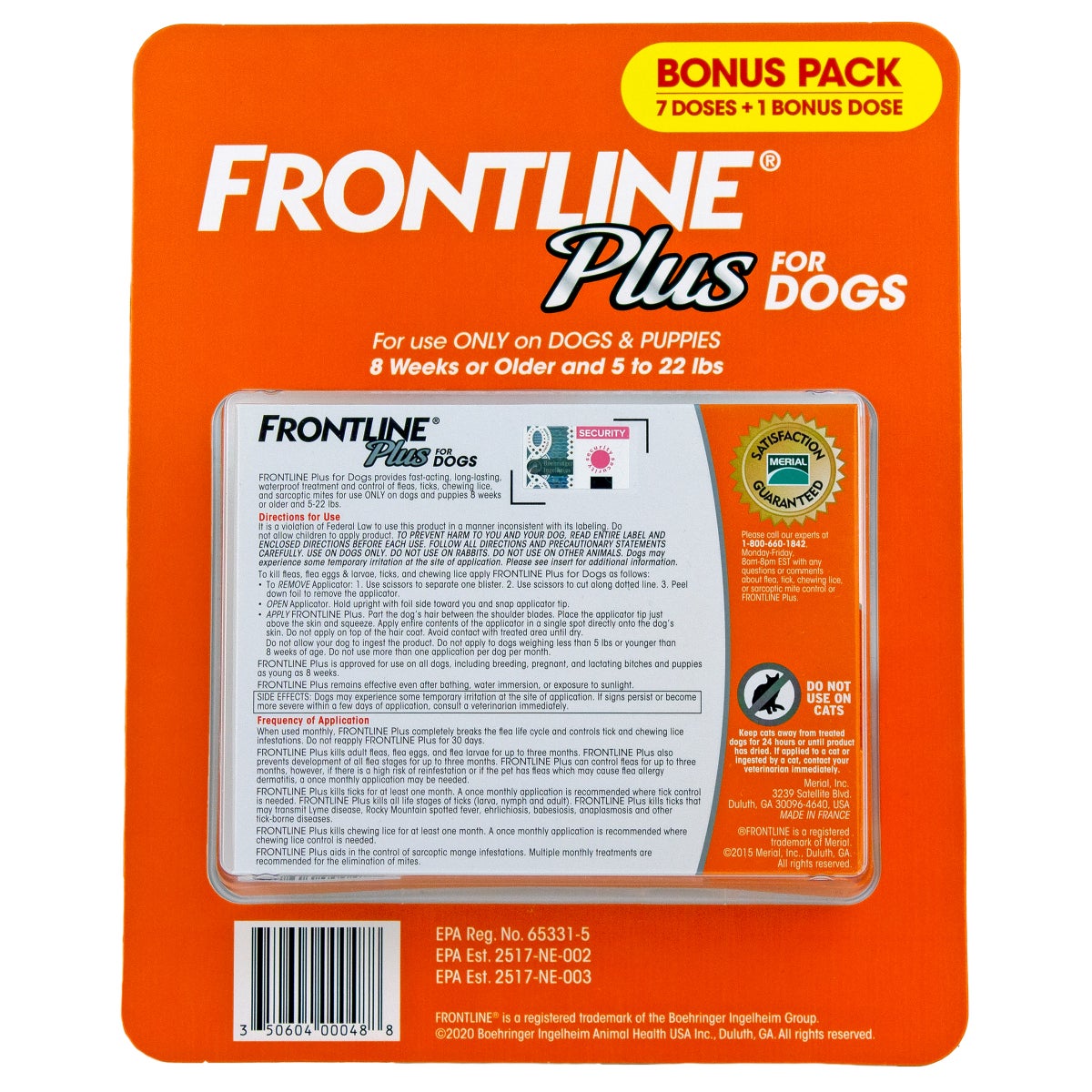Frontline Plus 8-dose waterproof dog flea and tick pack