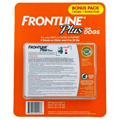 Frontline Plus 8-dose waterproof dog flea and tick pack
