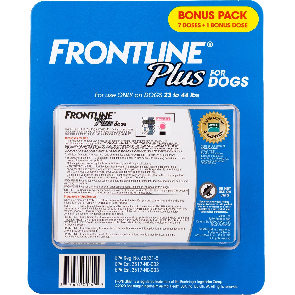 Frontline Plus dog flea and tick treatment 8-dose supply