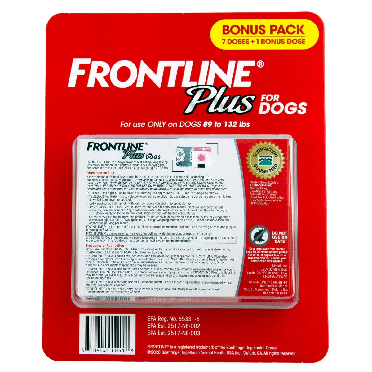 Frontline Plus 8-dose flea and tick dog treatment package