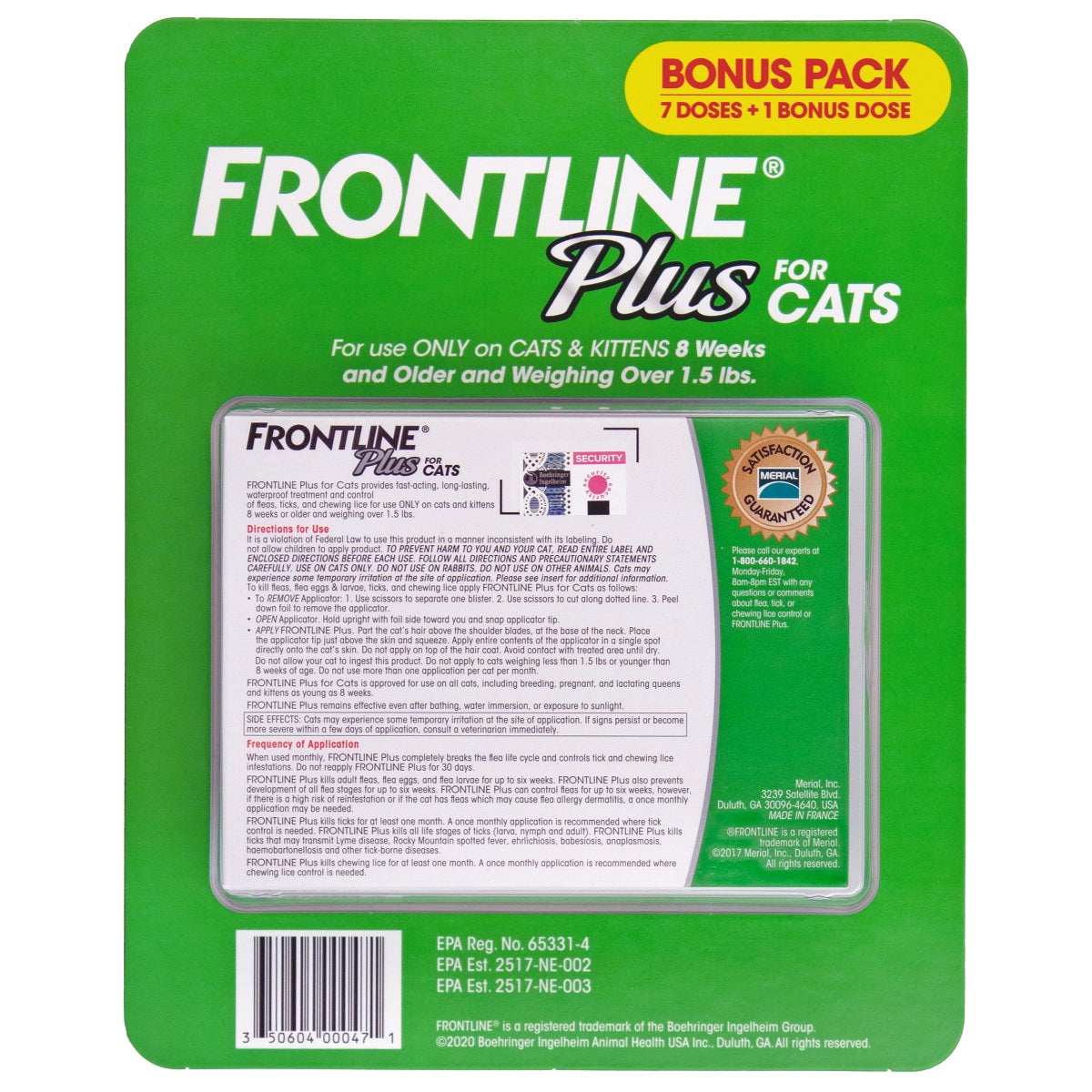 Frontline Plus cat treatment 8-dose supply
