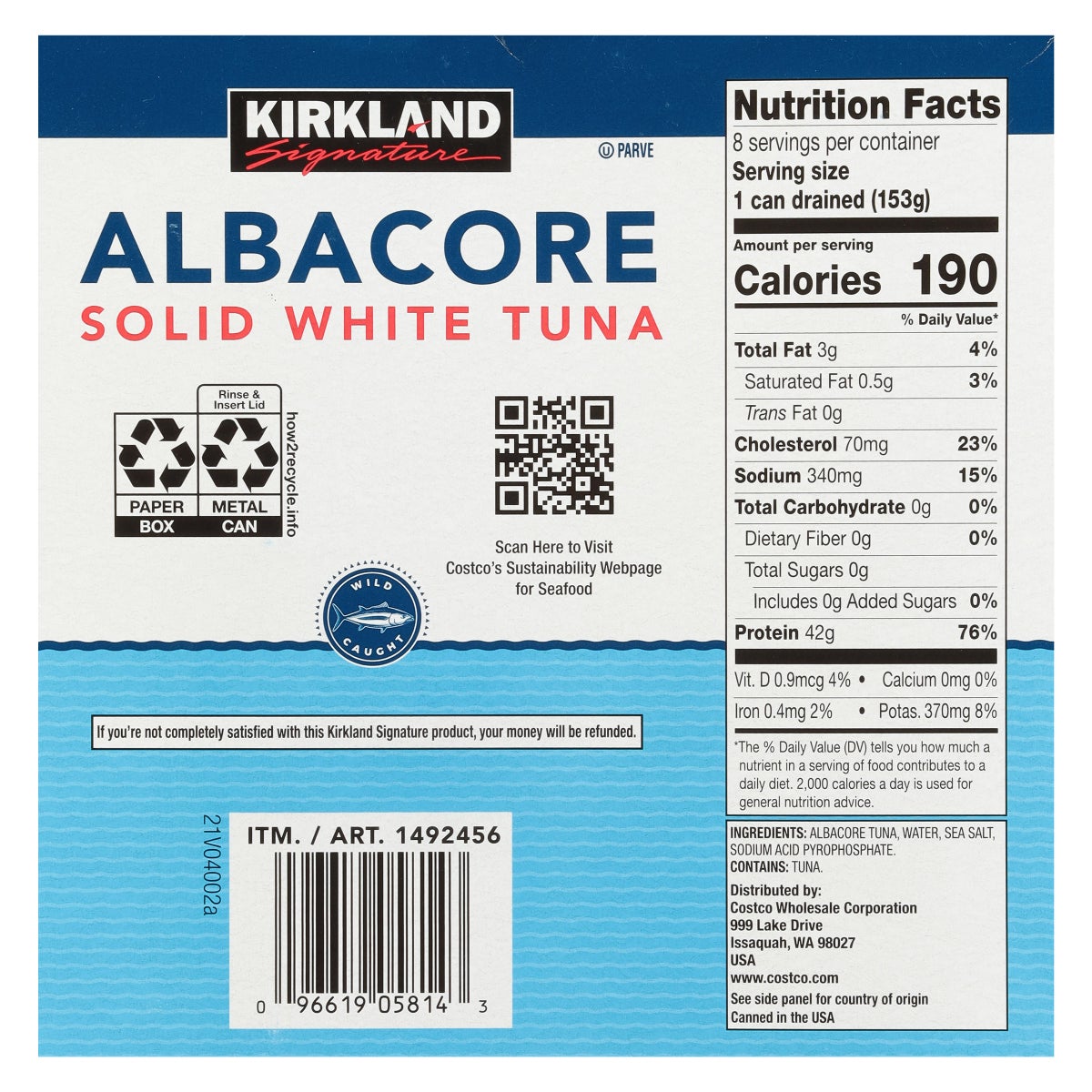 7 oz cans of Kirkland Signature wild caught tuna