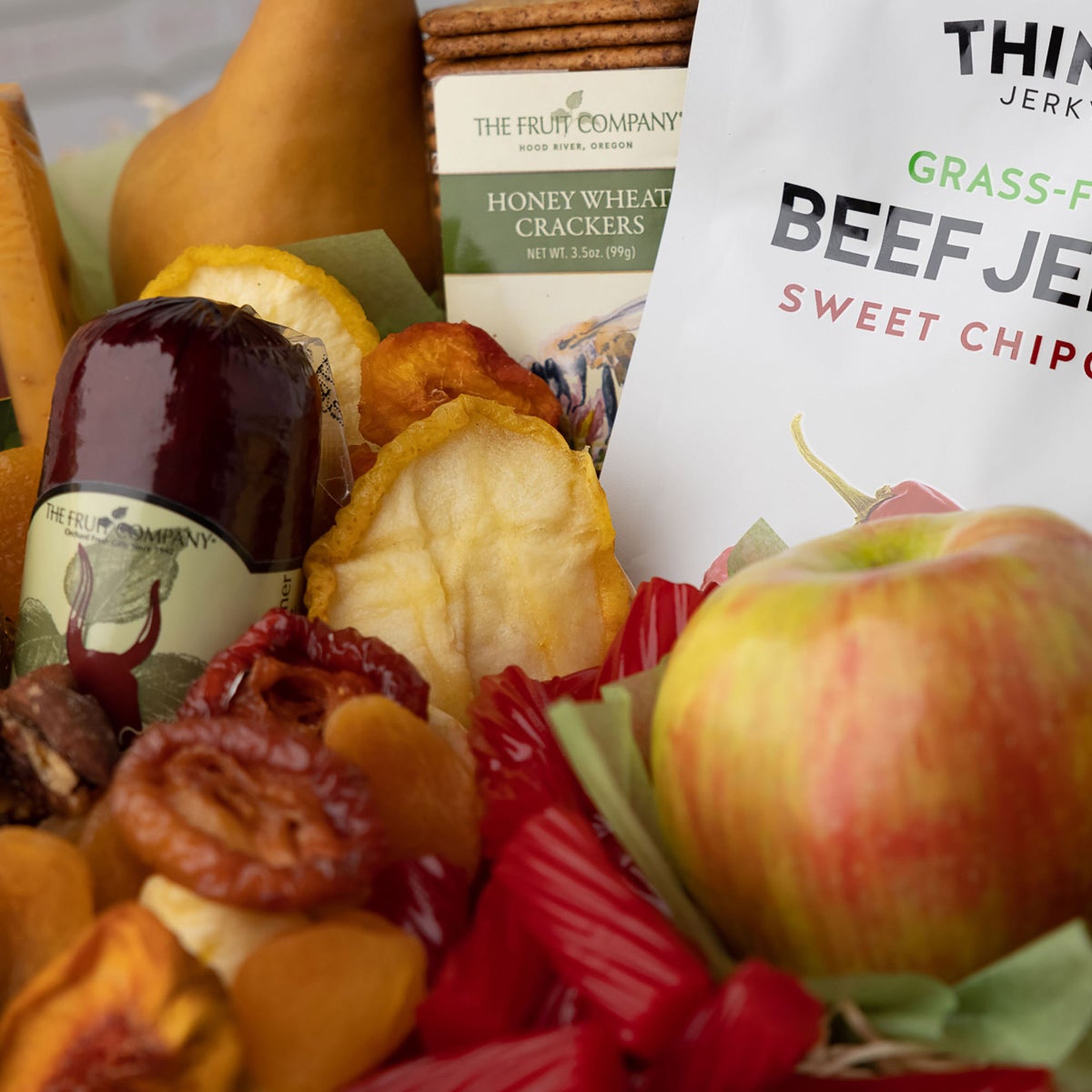 Gourmet fruit basket gift box with sausage and dried fruit