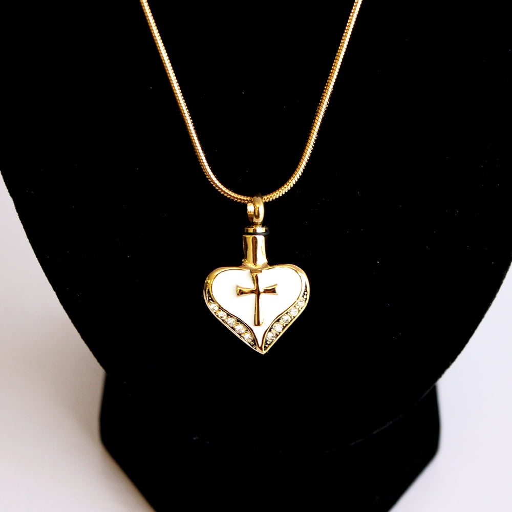 Gold-colored Anavia memorial necklace with cross and heart motif