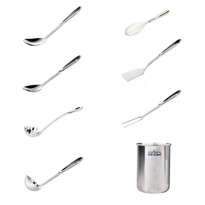Durable All-Clad 8-piece utensil set for cooking