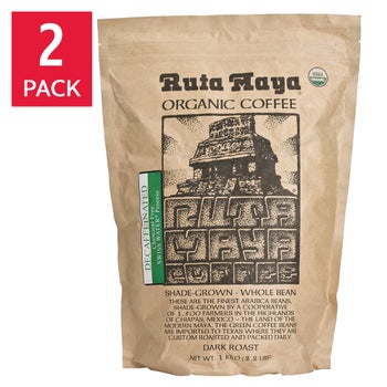 Ruta Maya decaffeinated dark roast whole bean coffee 2-pack