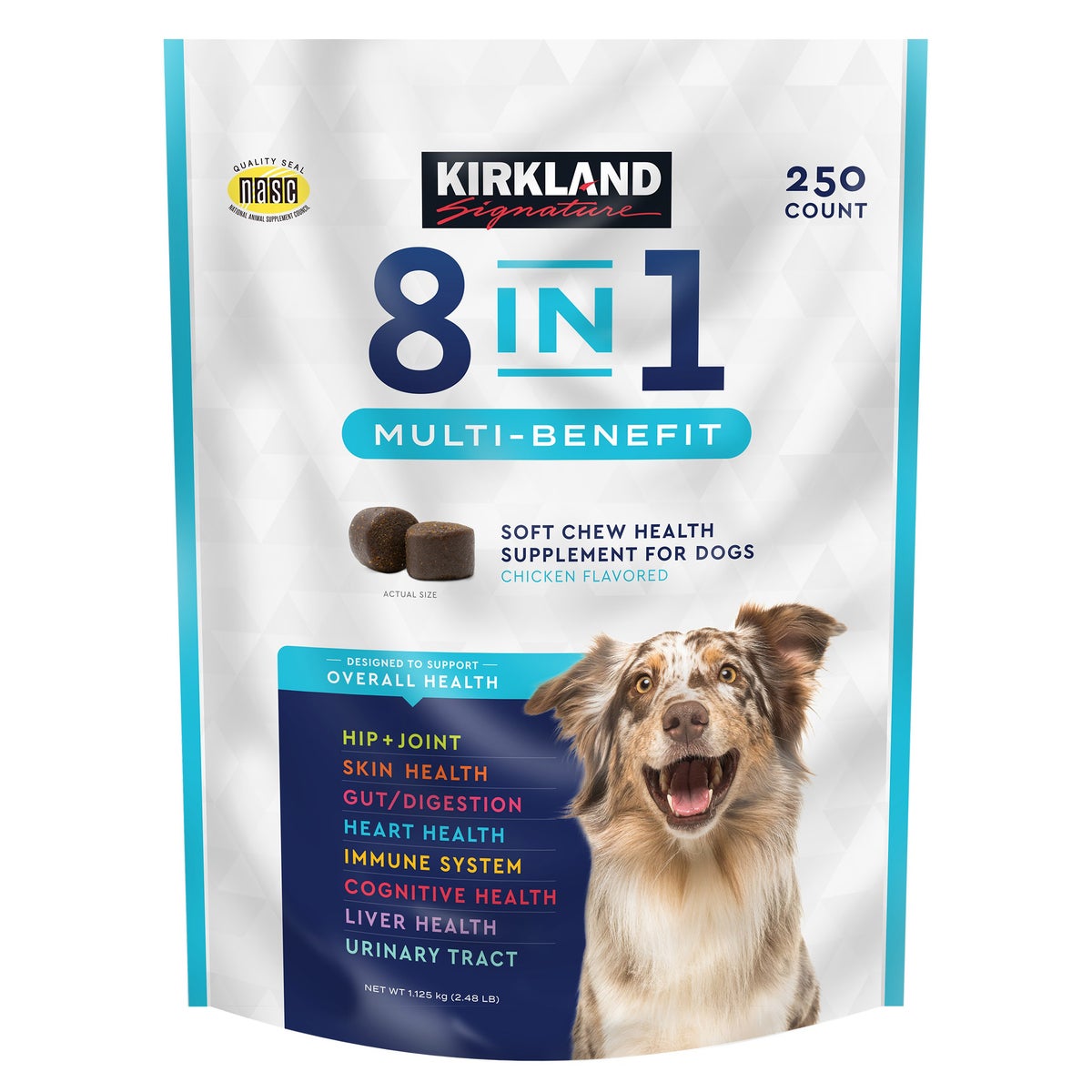 Kirkland Signature 8-in-1 multi-benefit soft chews for dogs 250 count