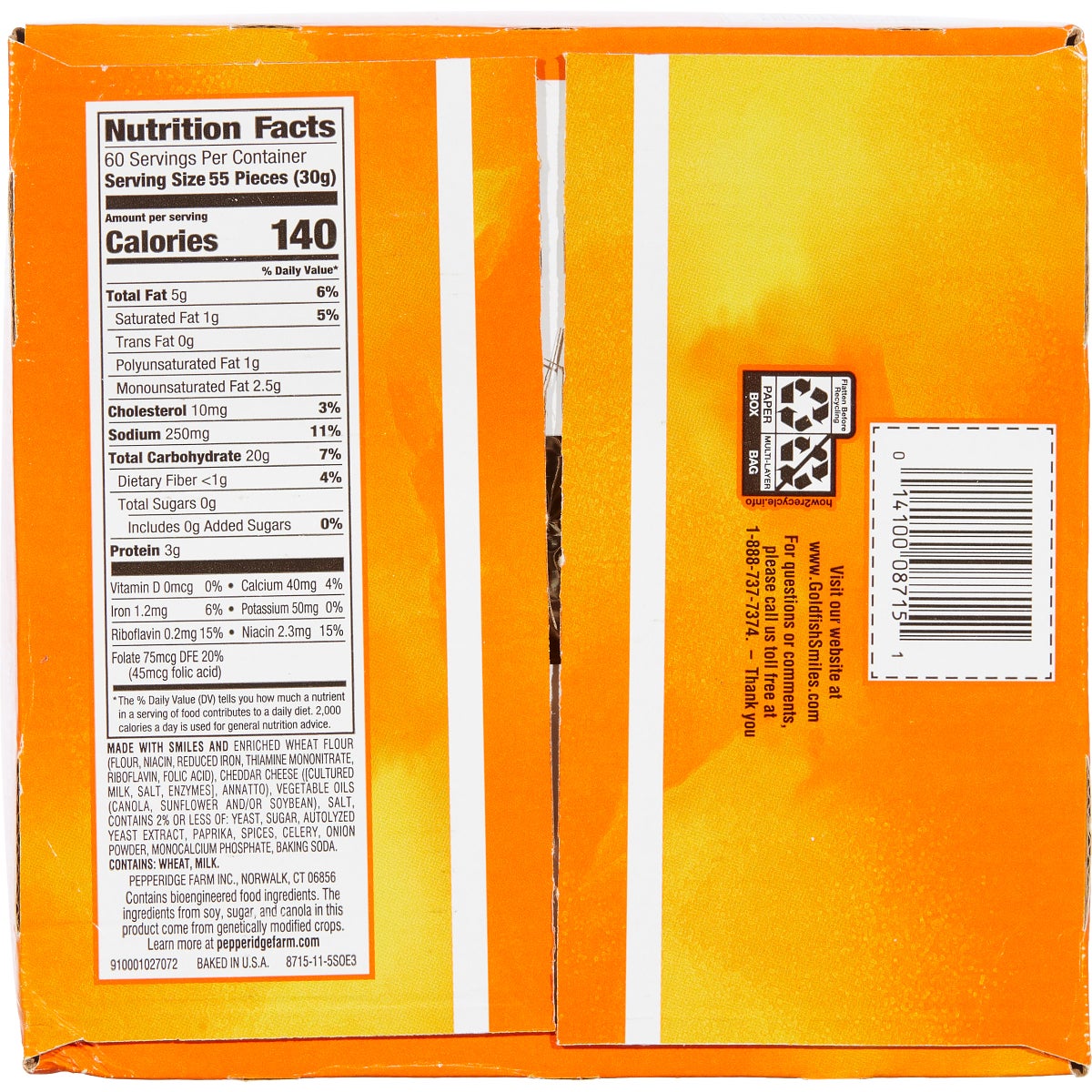 Goldfish cheddar snack crackers with three stay-fresh bags