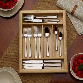 Mikasa Essex satin stainless steel 65-piece flatware set with wood caddy