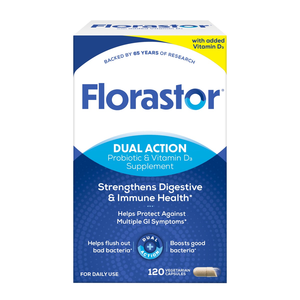 Florastor Daily Probiotic with Vitamin D3 120 capsules