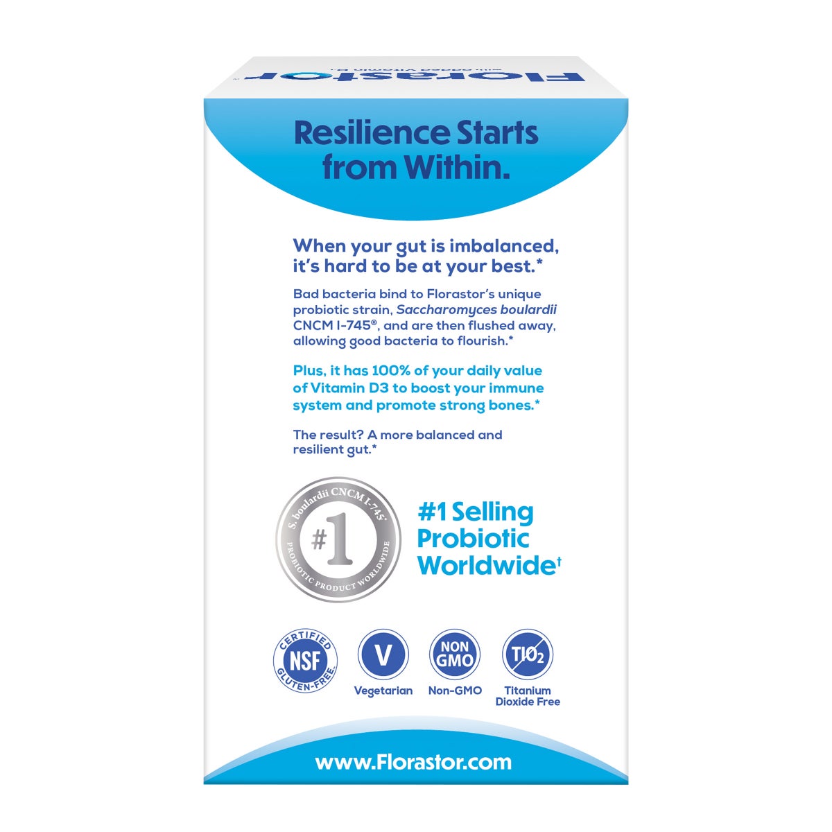 Florastor probiotic supplement box with Vitamin D3