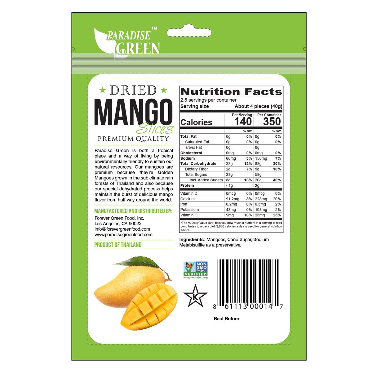 Chewy sweet dried mango slices by Paradise Green