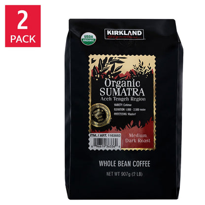 Kirkland Signature Organic Sumatra whole bean coffee 2-pack