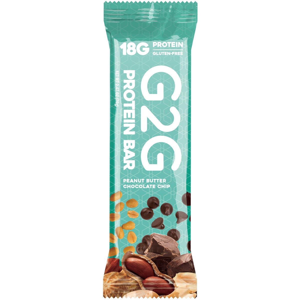Peanut butter chocolate chip G2G protein bar packaging