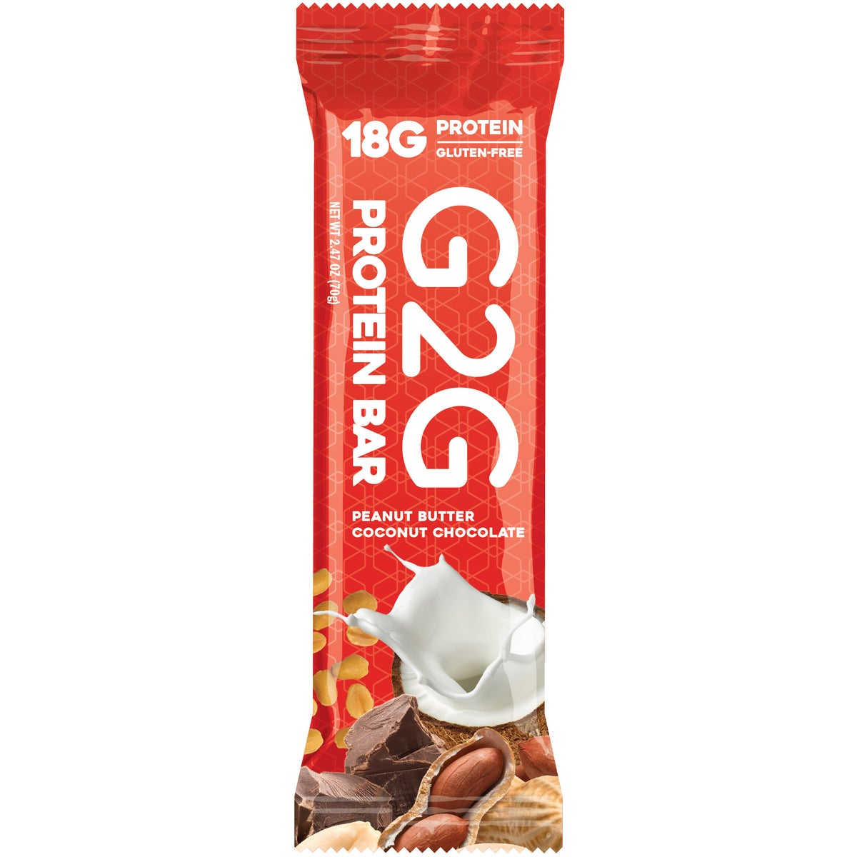 Peanut butter coconut chocolate protein bar close-up