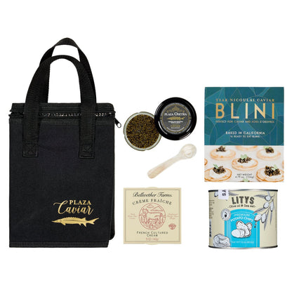 Plaza Osetra Golden Osetra caviar gift set with chips