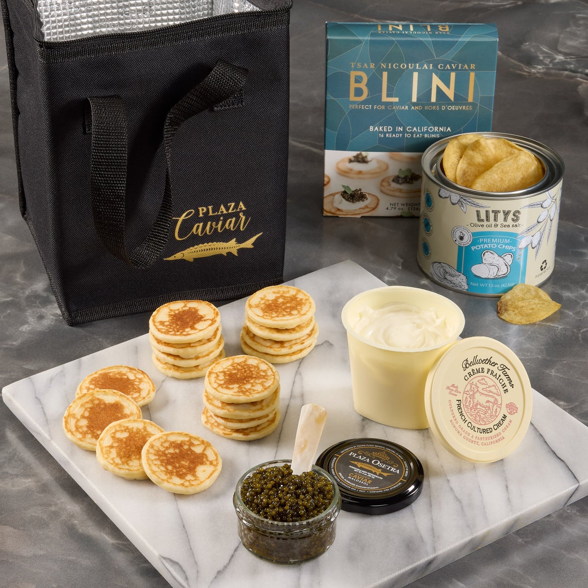2 oz Plaza Golden Osetra caviar jar