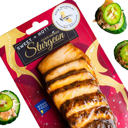 Tsar Nicoulai Estate sliced smoked sturgeon portions