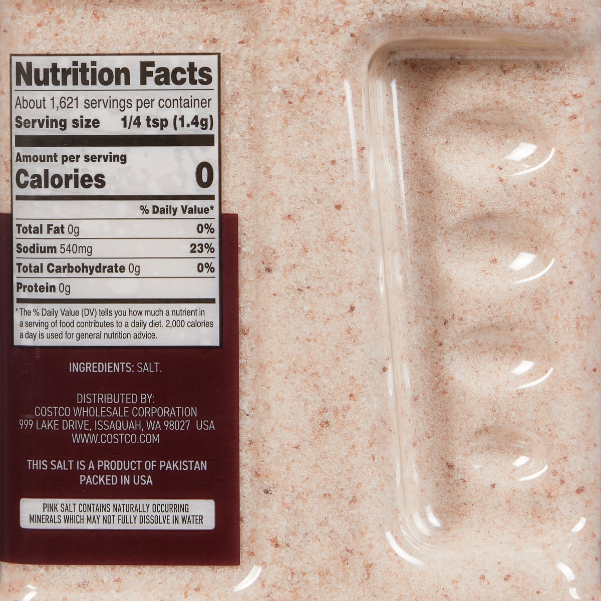 Kirkland Signature pink salt front packaging
