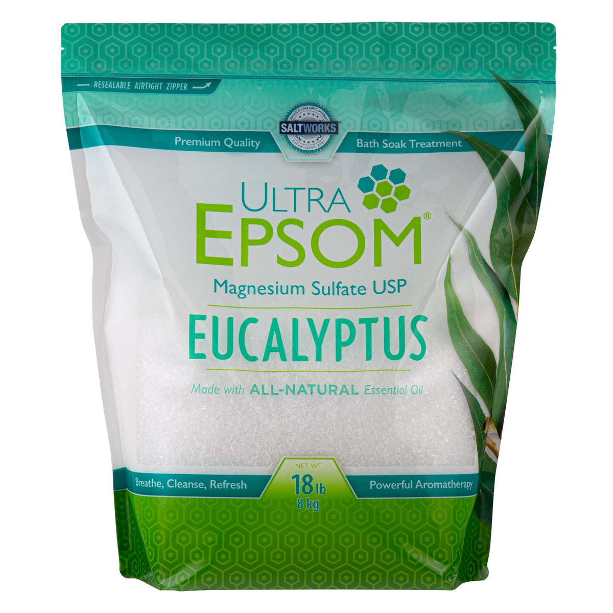 Saltworks eucalyptus Epsom bath salts 18 pound bag