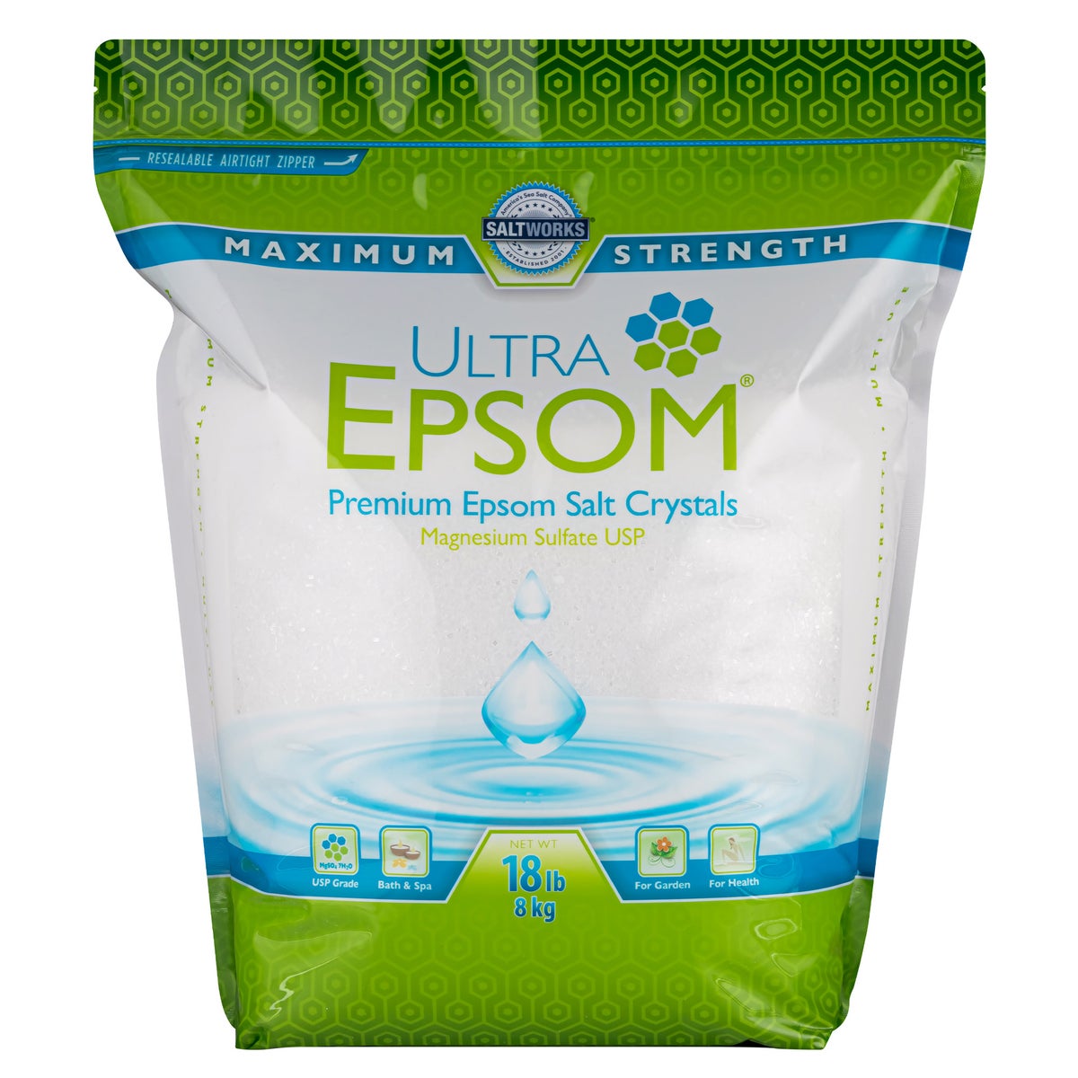 Saltworks Ultra Epsom unscented bath salt 18 lb bag