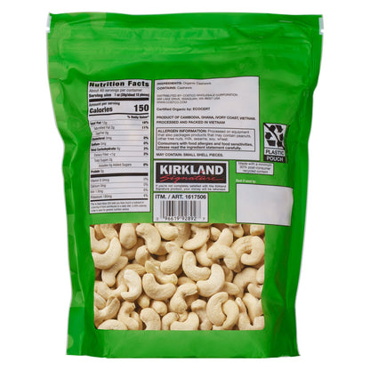 Unsalted unroasted organic cashews in resealable bag