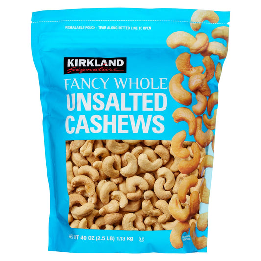 Kirkland Signature unsalted whole cashews 2.5 lb pouch