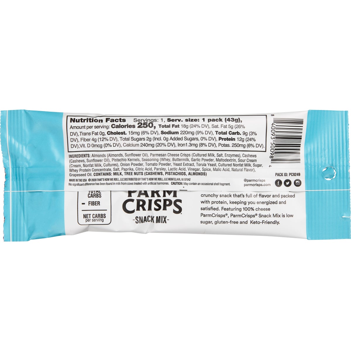 ParmCrisps keto friendly ranch snack mix bag