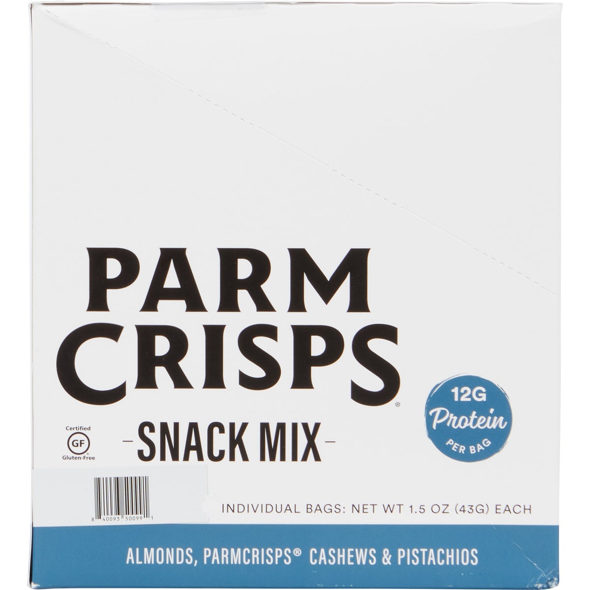 Dry roasted nuts in ParmCrisps ranch snack mix