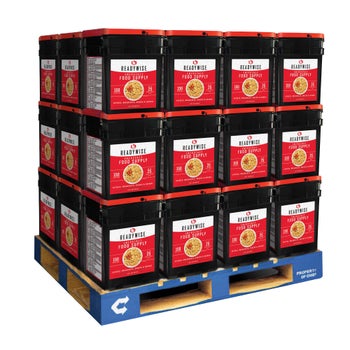 Readywise 5400 serving emergency food pallet with stackable buckets