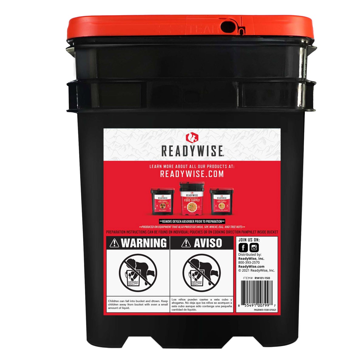 ReadyWise emergency food bucket front view
