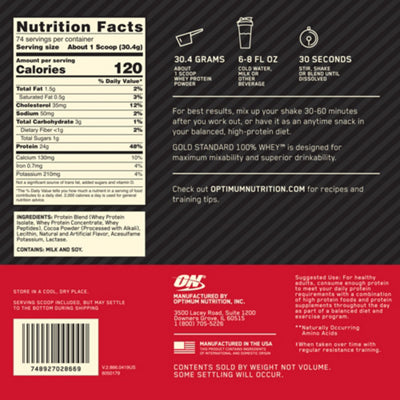 Optimum Nutrition Double Rich Chocolate whey with 24g protein per serving