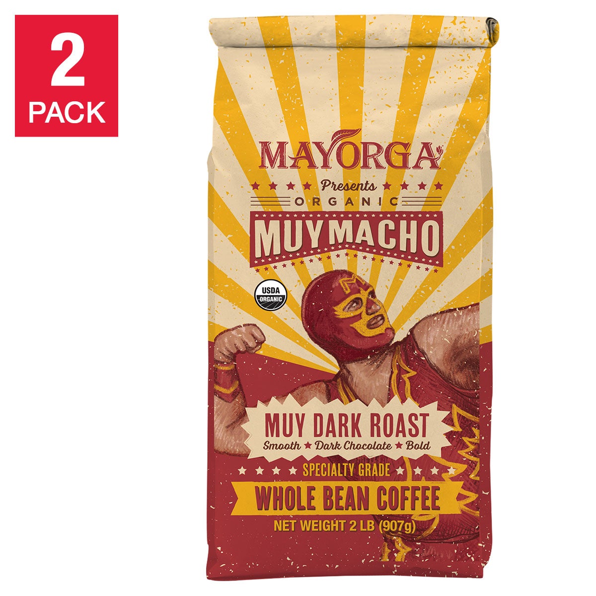 Mayorga Muy Macho USDA organic dark roast whole bean coffee 2-pack