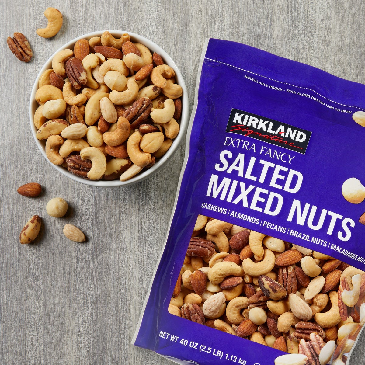 Salted premium mixed nuts in resealable pouch