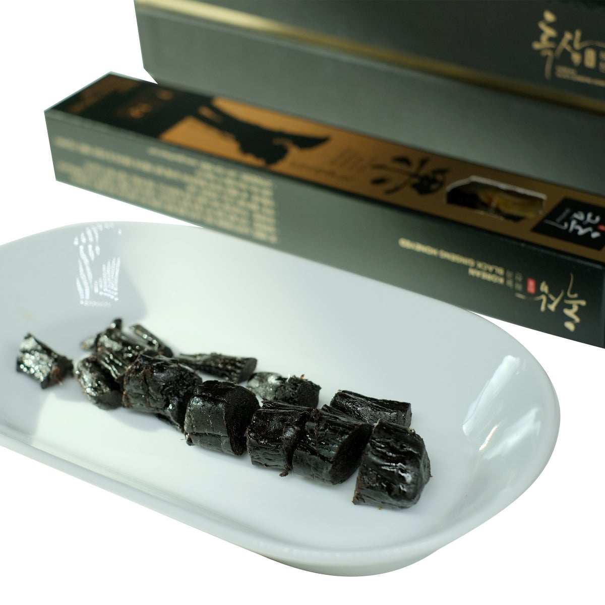 Front view of Korean black ginseng sticks package