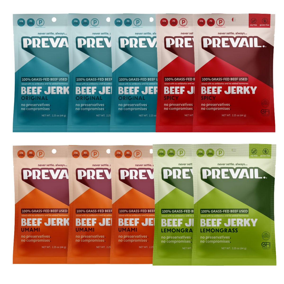 Prevail grass fed beef jerky variety pack 10-pack