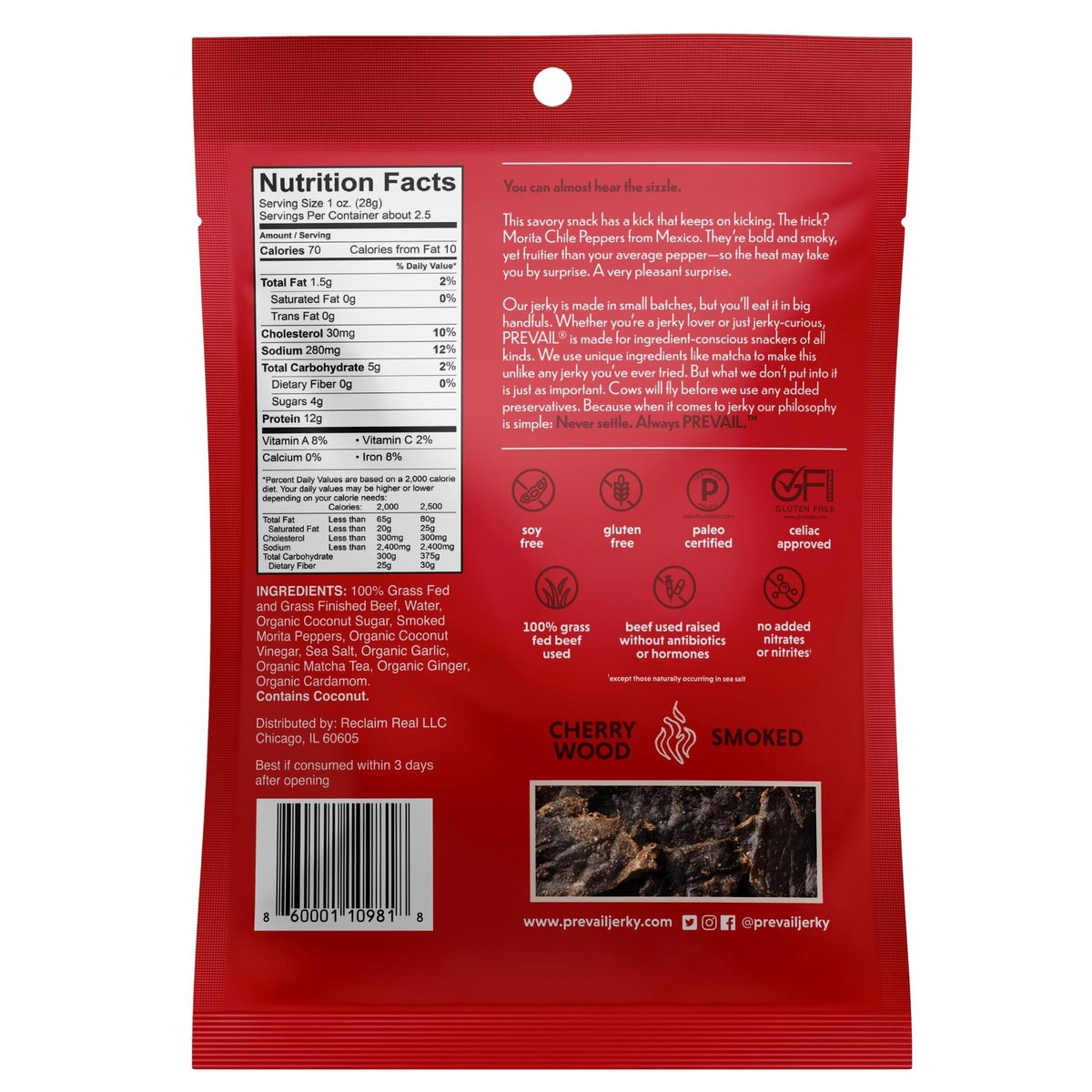 Prevail jerky pack with 10 individual bags