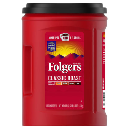 Folgers Classic Roast medium ground coffee canister