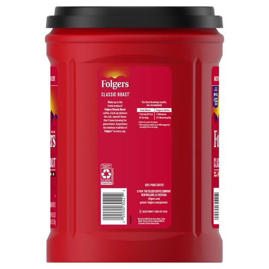 43.5 oz Folgers Classic Roast coffee container