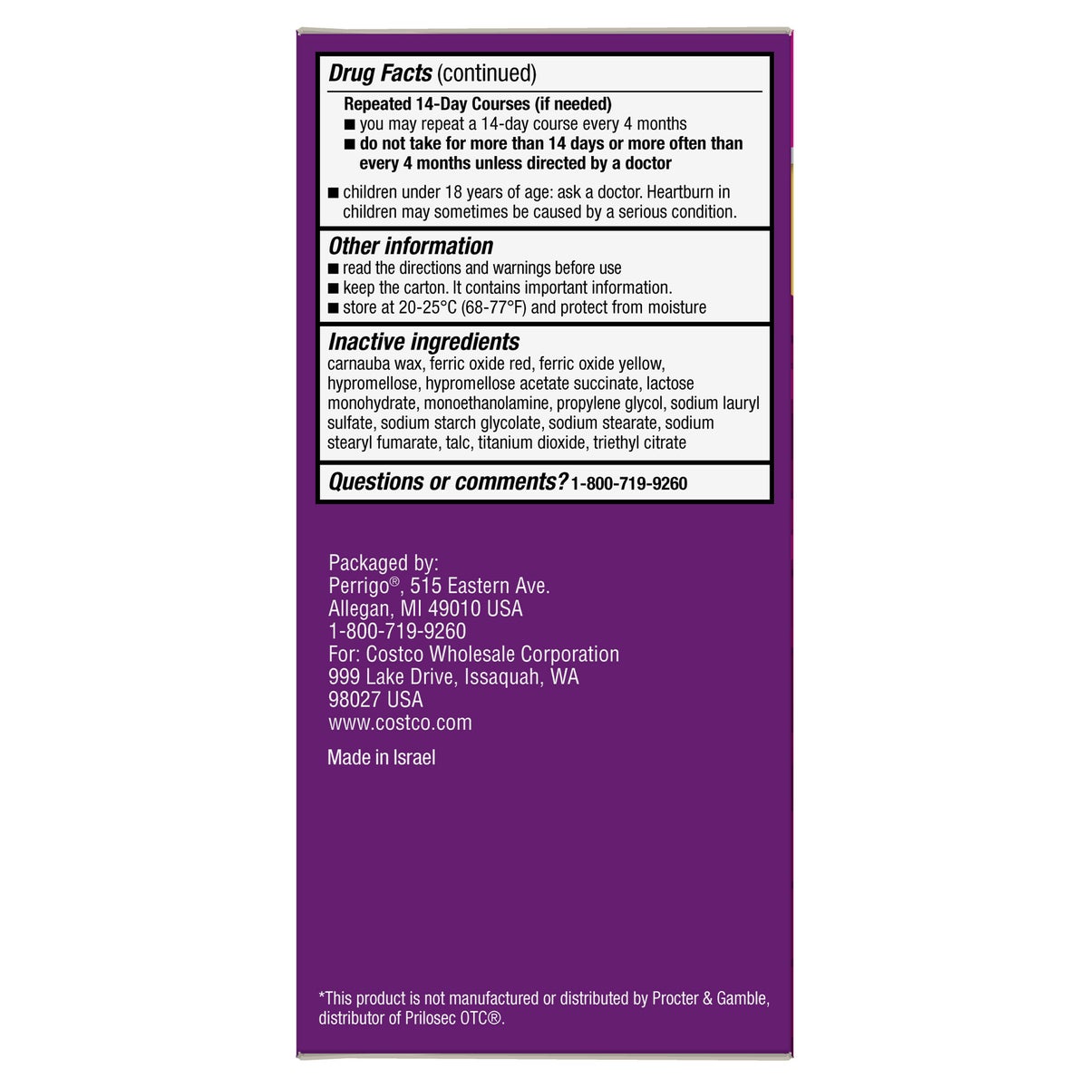Kirkland Signature omeprazole 20 mg front packaging