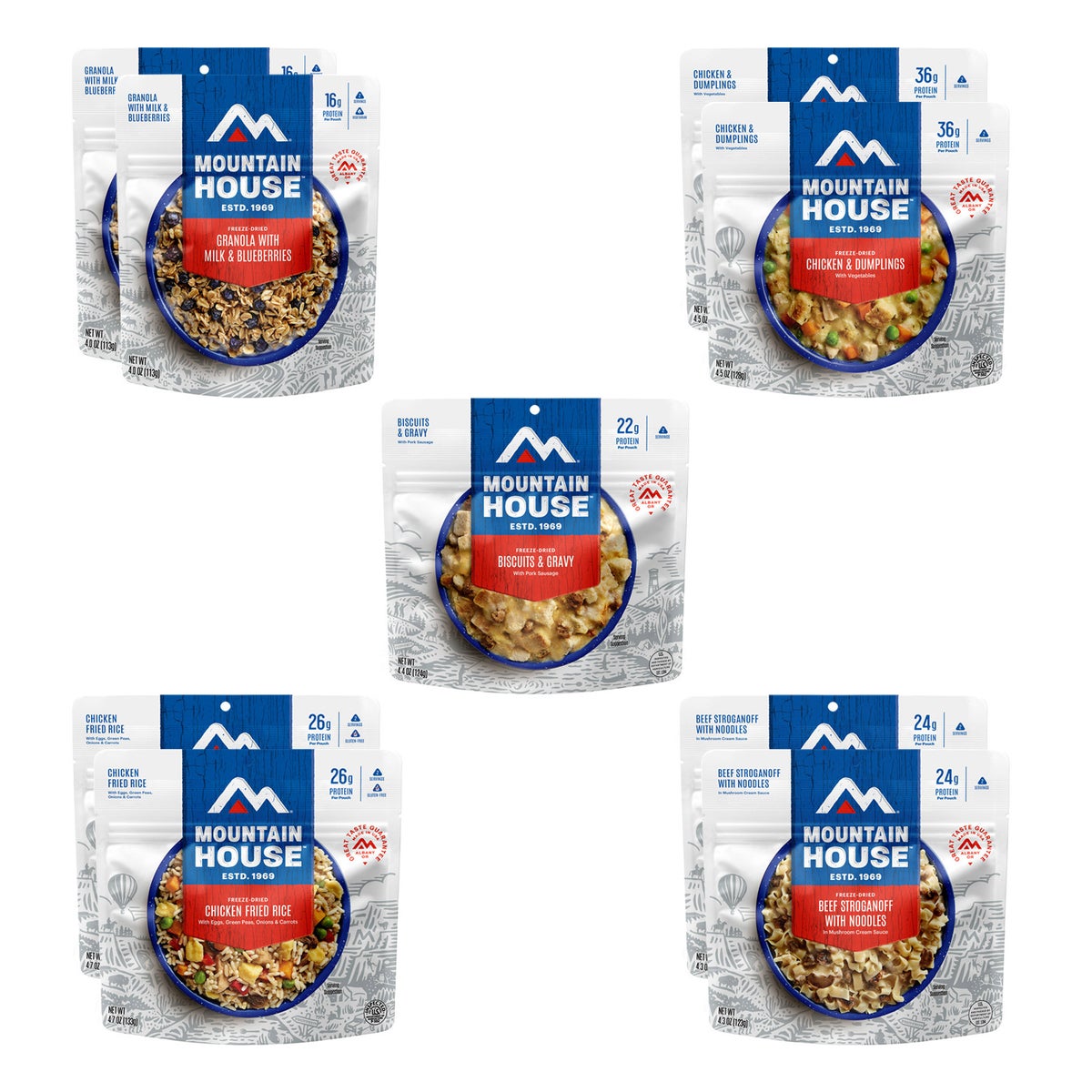 Mountain House emergency food kit with 18 servings
