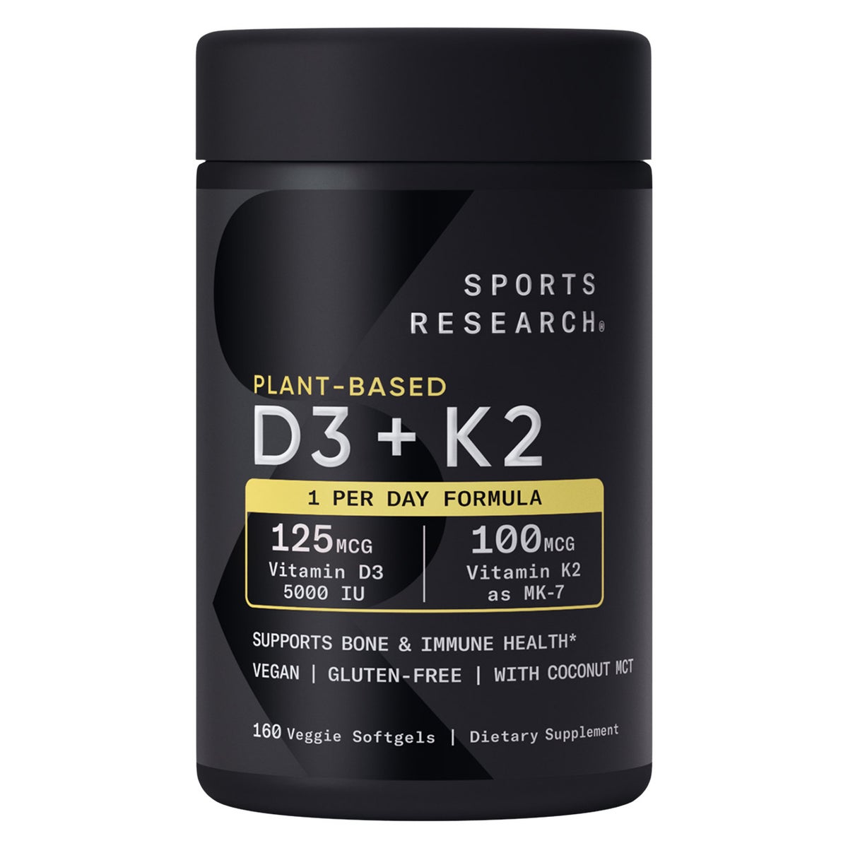 Sports Research D3 + K2 160 veggie softgels bottle