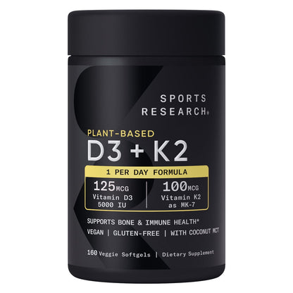 Sports Research D3 + K2 160 veggie softgels bottle